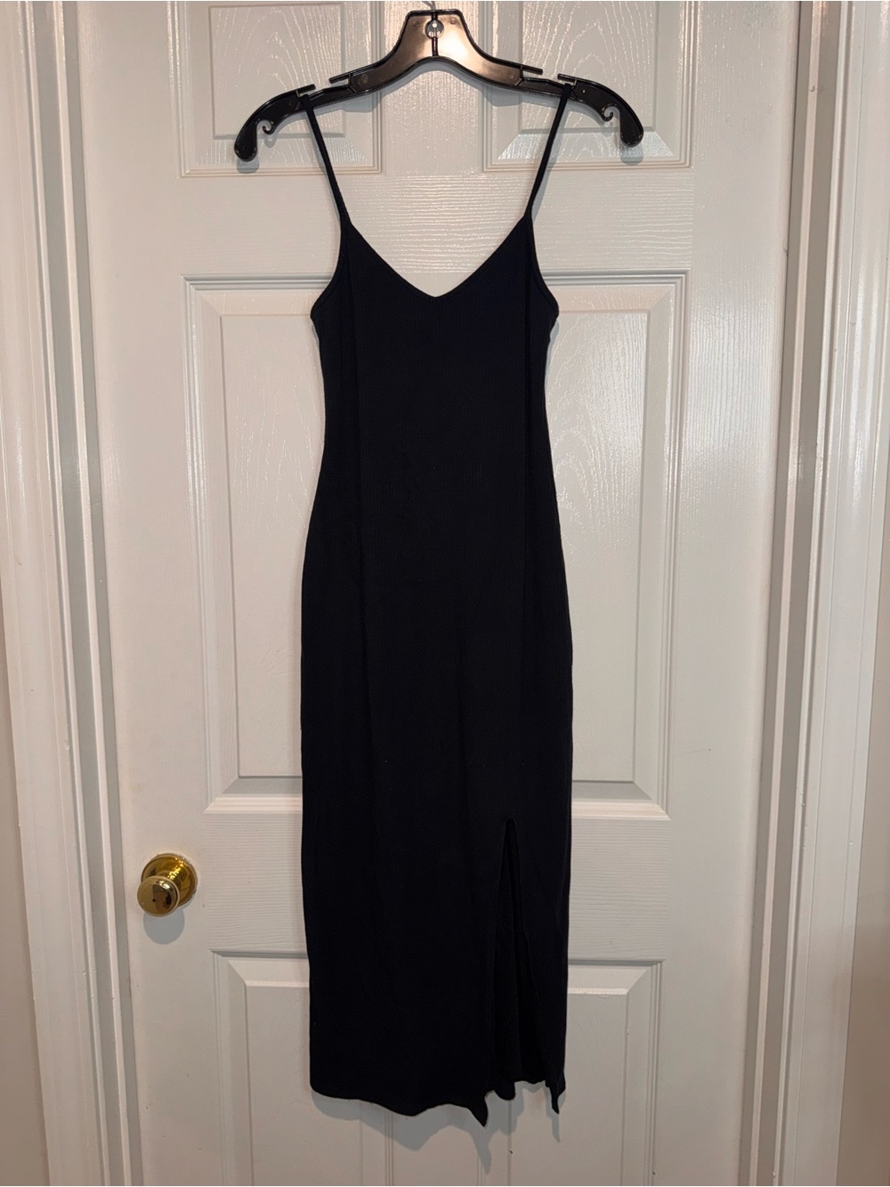 Abercrombie & Fitch Black Midi Ribbed Dress with Side Slit. Size XS